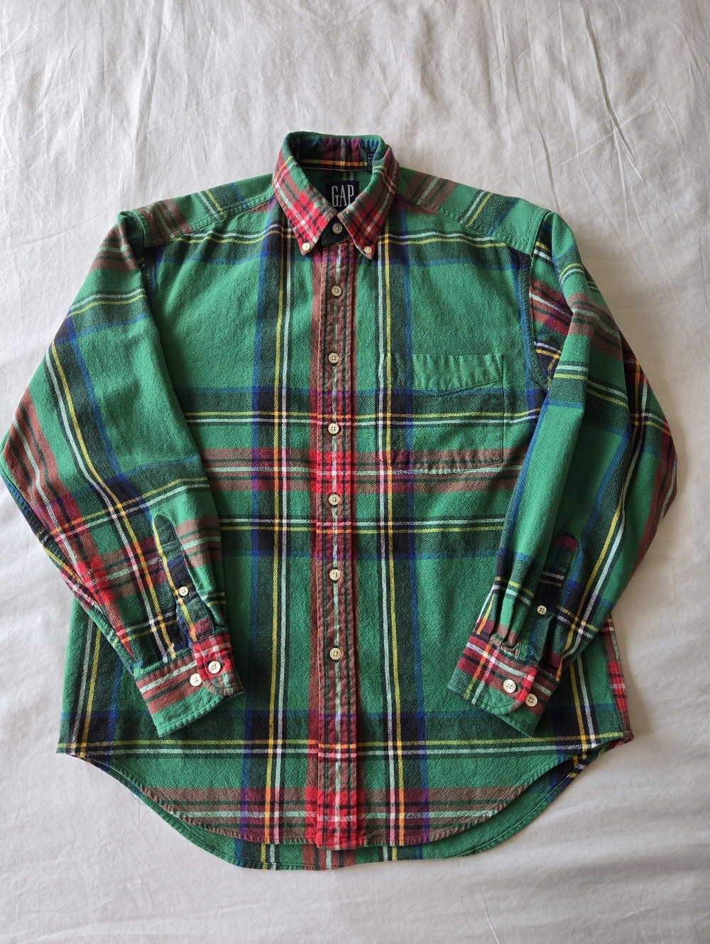 Vintage GAP Men's Green Tartan Plaid Button-Down Shirt Long Sleeve Chest Pocket